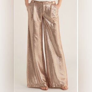 L'AGENCE Rose Gold Sequin Wide-Leg Pants